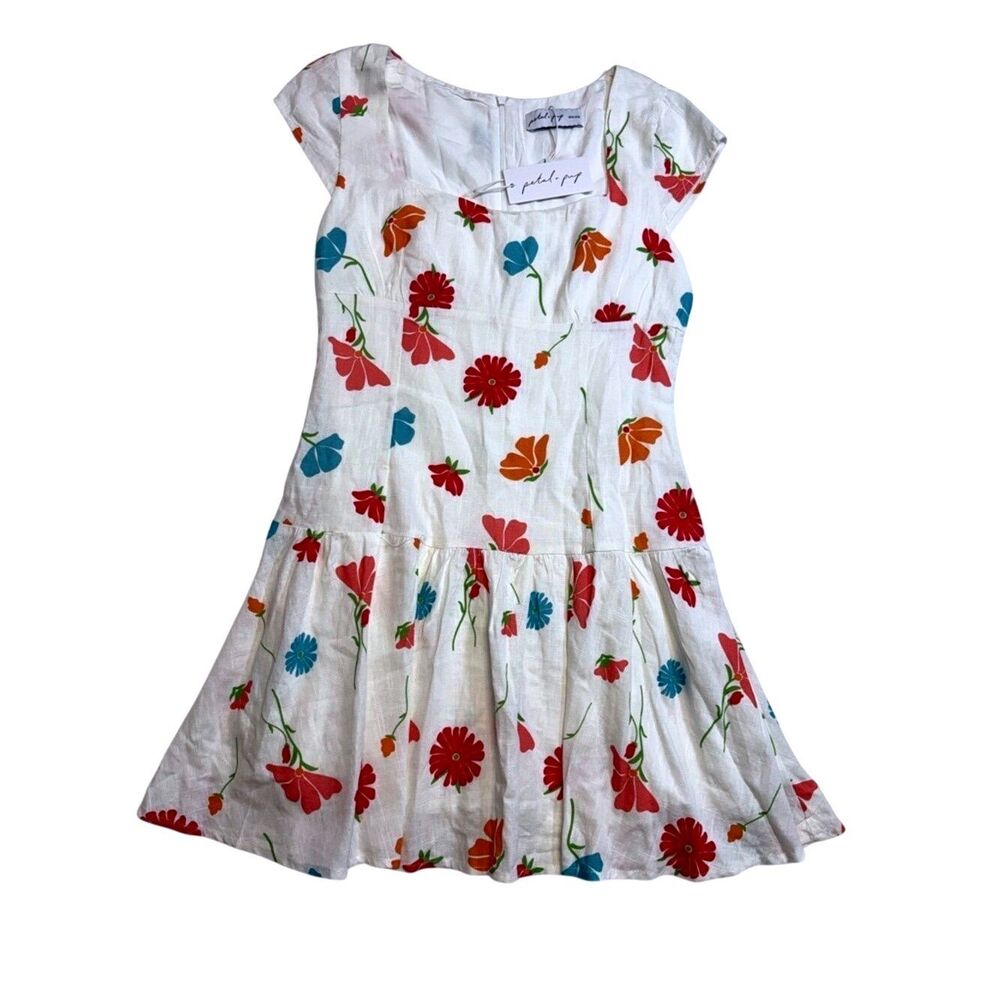 Petal and Pup Cassia Mini Dress Multi Floral Viscose Linen White XS PNP33325